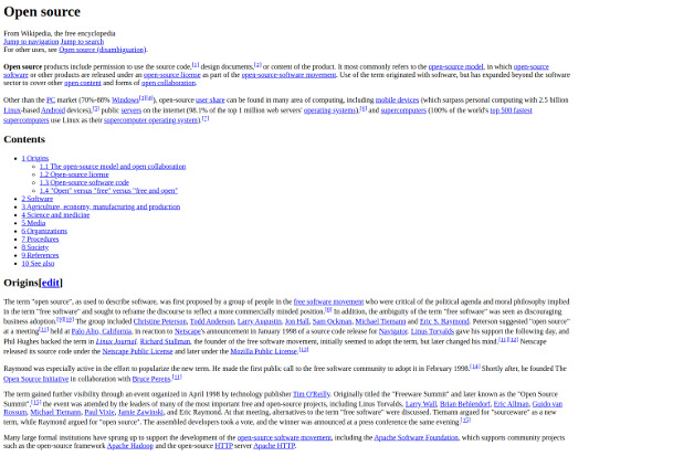 partial screenshot of a html-only version of wikipedia page