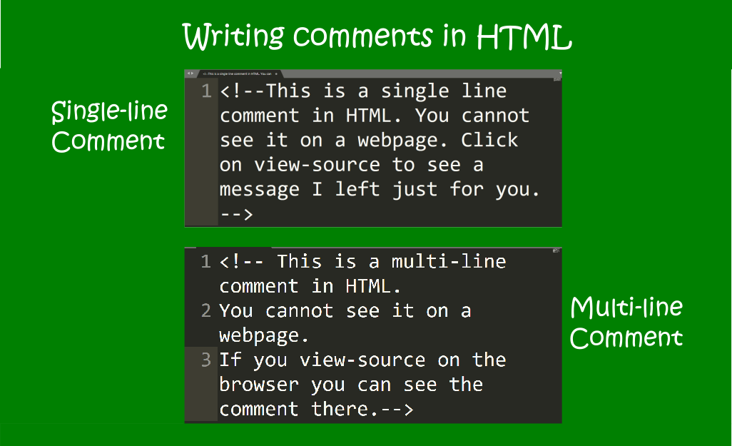image showing single-line and multiline comments in HTML