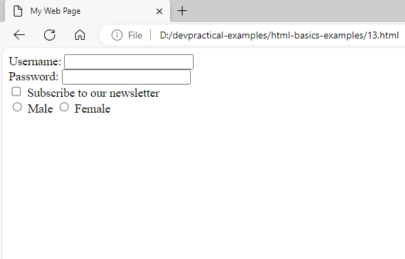 HTML forms screenshot