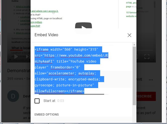 youtube embed code screenshot
