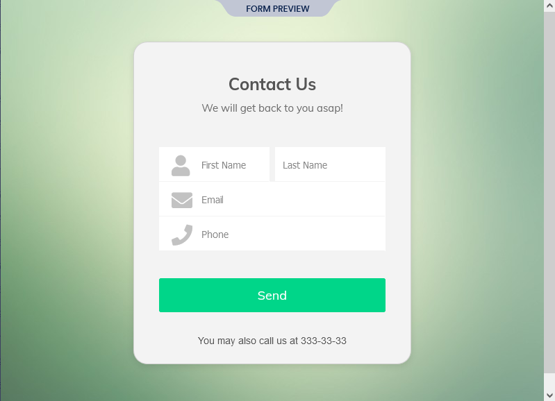 Contact form example screenshot