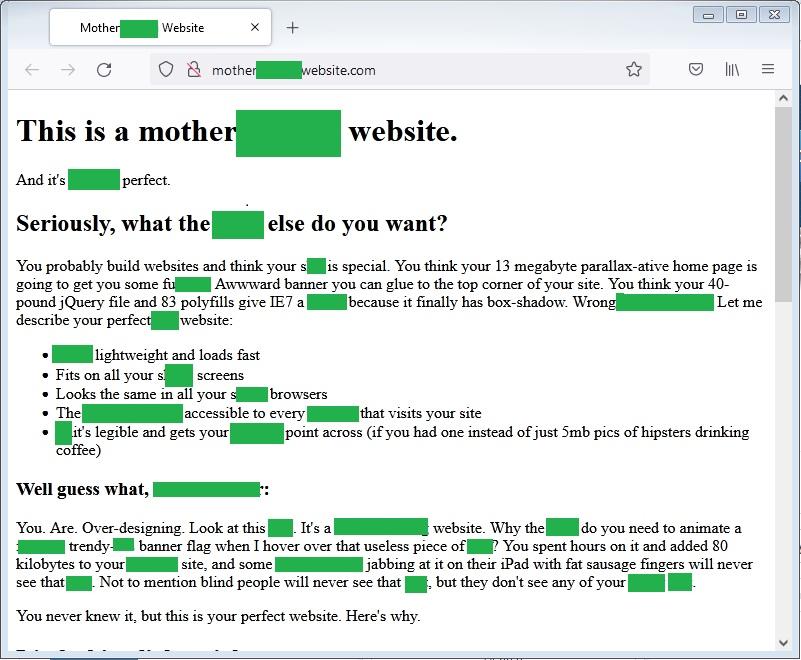 Redacted HTML Website Screenshot