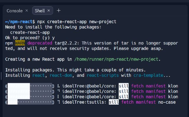 npm command to create new react app