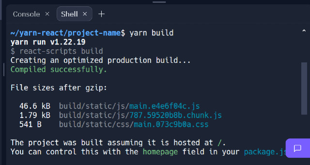 Build react app using yarn