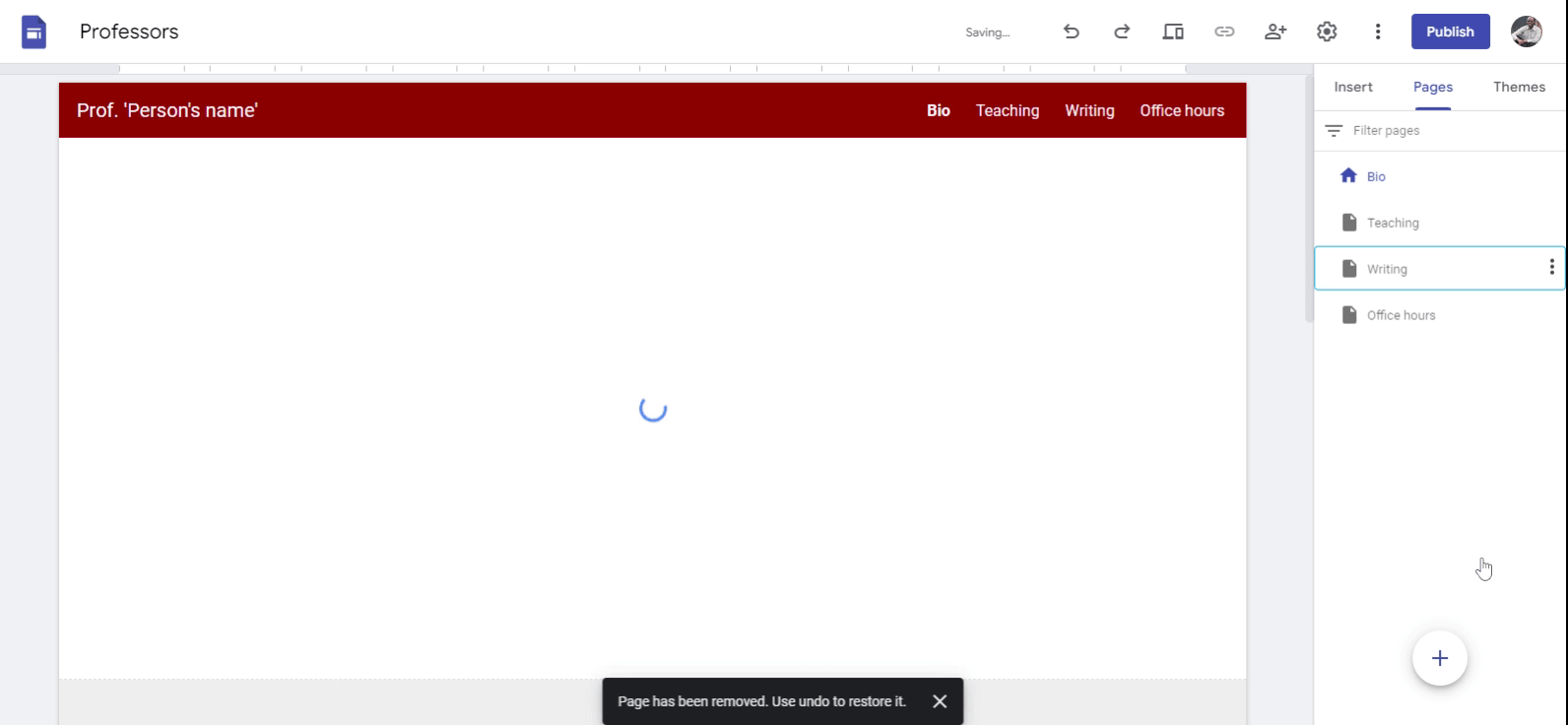 google sites page deleted